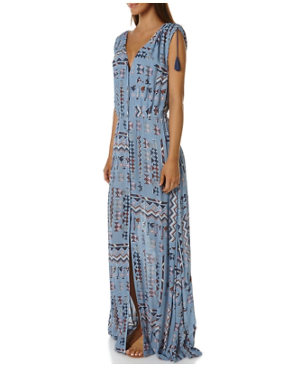 Tigerlily Dress Blue Aztec Campeche Fringe Maxi US8
